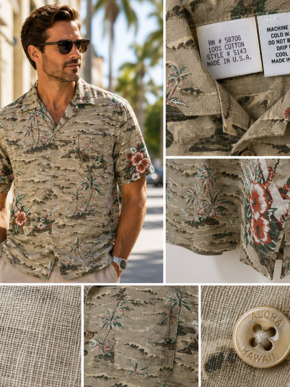 Vintage Hawaiian Aloha Shirt USA Made 100% Cotton Tropical Print Men’s L - Picture 2 of 11